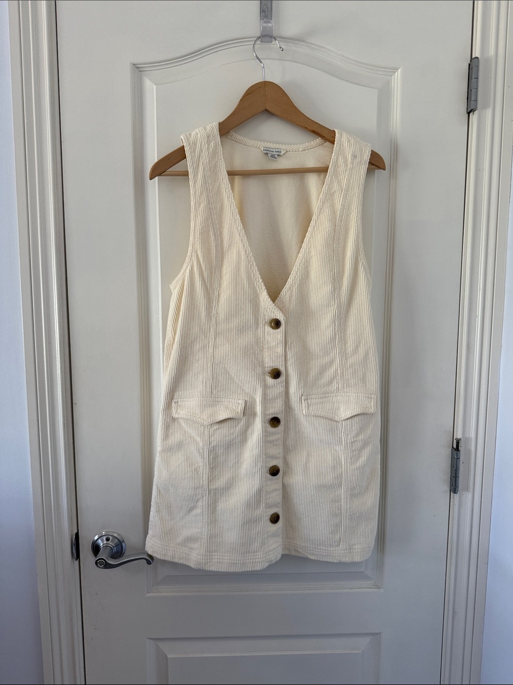 Cream Button-Front Corduroy Vest Dress